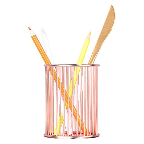 Metal Pencil Holders, Rose Gold Pen Pot Metal Pencil Pot Pen Holder for Desk for Home Office Stationery Storage, Makeup Brushes Storage Basket Desk Tidy Office Organizer Cover