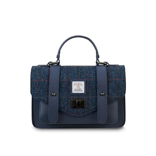 Islander Bolsa de couro e Harris Tweed com alça ajustável, alça superior, 24 x 16 x 7 cm, Azul-marinho, 9.44 x 6.29 x 2.75 inches