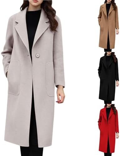 Trench Coat Women Full Length Wool Peacoat Open Front Single Breasted Pea Coat Fashion Elegant Work Office Overcoat
