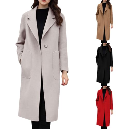 Image of Trench Coat Women Full Length Wool Peacoat Open Front Single Breasted Pea Coat Fashion Elegant Work Office Overcoat