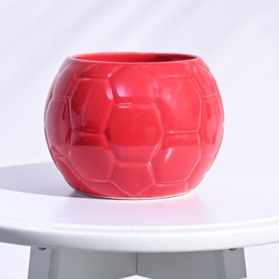 Pot de football en céramique rouge : organisateur et vase thématique sport