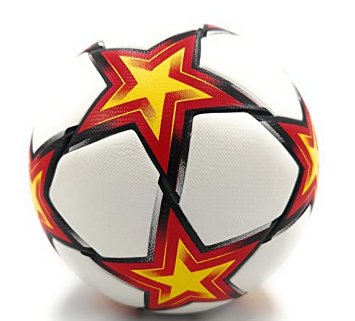 Prime Quality - Champions League Soccer Ball Size 5 Thermally Bonded Match Ball with Seamless Stiching - Long Lasting Professional High Grade PU Leather- Pelota de Futbol- USA (White/Red)