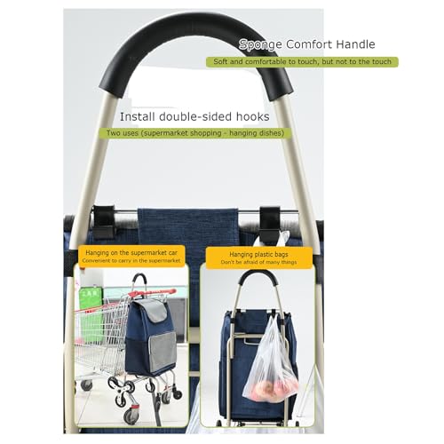 Tragbarer, faltbarer Einkaufswagen mit wasserdichter, abnehmbarer Tasche, großes Fassungsvermögen, Treppensteiger, Einkaufstrolley für einfachen Transport, idealer Lebensmittelträger für Komfort – Bild 6