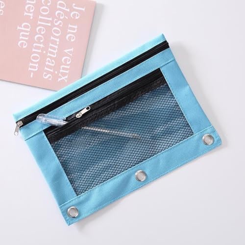 Image of Pencil Pouch for 3 Ring Binder - 3 Hole Zipper Pen Case Bag Holder Bulk Accessories Clear Window Aesthetic Organizer Pockets