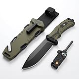 bhkz §42a konform Survival Messer Outdoor – 11 cm 5Cr13 Edelstahl Fahrtenmesser – Multifunktions-Scheide mit Feuerstahl, Kompass, Pfeife & LED-Licht – Robustes Camping Messer für Bushcraft & Survival