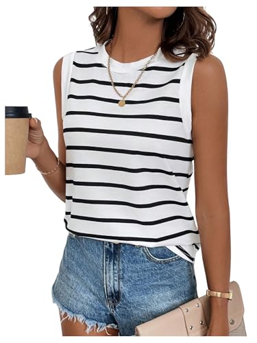 SweatyRocks Women's Striped Tank Tops Crewneck Sleeveless Tank Casual Summer Shirts for Women - Main Image