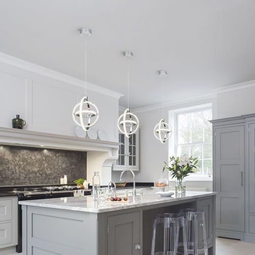 Image of Modern LED Pendant Light Chrome Pendant Lights 4000K Dimmable External Glow Height Adjustable Pendant Lighting for Kitchen Island Dining Room Bedroom Living Room Foyer(3-Ring)