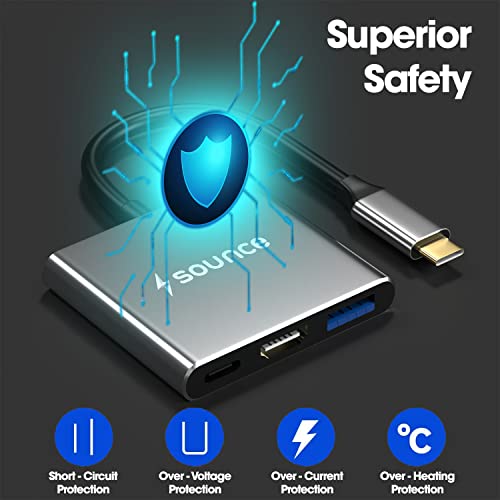 Image of Sounce 3-in-1 USB C to HDMI Multiport Adapter -USB Type C Hub with 4K HDMI Output(4k /30HZ), USB-A 3.0, and USB C Power Delivery(60W /100W) for Mac OS /Window /Tablet and Android 7. 0 & Above Devices