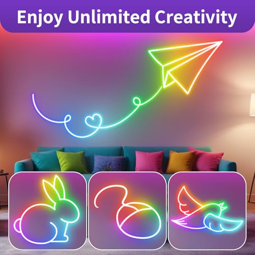 RGBIC LED Strip Light, 2M USB Neon Rope Lights for Christmas Window TV Cabinet Mirror Bedroom Outdoor Decor, 5V Waterproof Flexible LED Rope Light with APP/Remote Control, Colour Changing, Music Sync - Cosy Home Interiors RGBIC LED Strip Light, 2M USB Neon Rope Lights for Christmas Window TV Cabinet Mirror Bedroom Outdoor Decor, 5V Waterproof Flexible LED Rope Light with APP/Remote Control, Colour Changing, Music Sync - Image 3