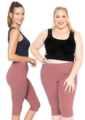 Image of STRETCH IS COMFORT Cotton Capri Leggings, Knee Length Pants, Plus Size