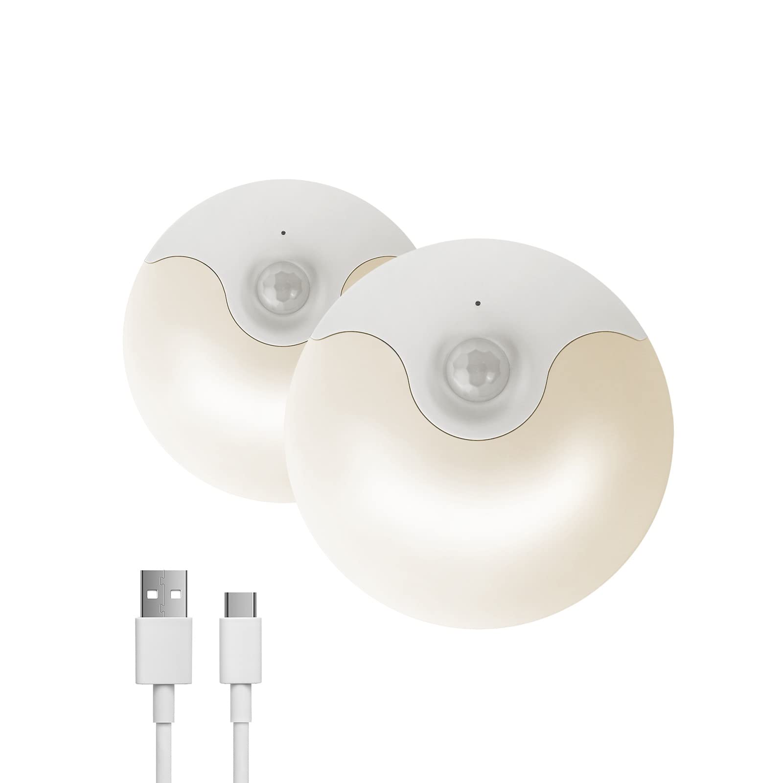 Alastech LED Night Light, Rechargeable Closet Light, Dusk to Dawn Sensor, Small Nightlight Automatically Turn On & Off, Compact Size, Adjustable Brightness & Color, 2 Pack