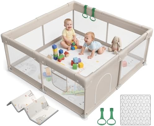 ZEEBABA Baby Playpen with Mat, 47x47x27inch Playpen Keeps Baby Sa...