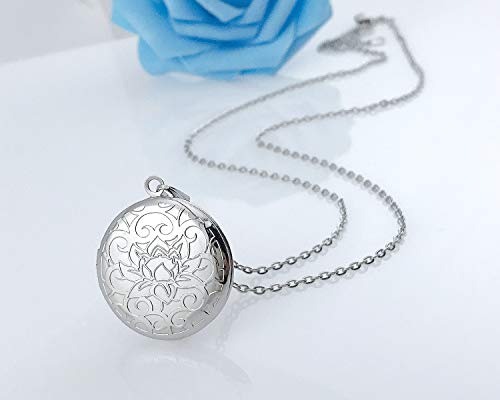 Youfeng SS-FL003-S Locket Necklace That Holds Pictures Flower Lockets Necklaces Pendant 18K Gold Plated Gifts Jewelry Silver Round thumb #2