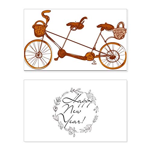 Tarjeta de felicitación de Año Nuevo con diseño de bicicleta triple para felicitar las fiestas