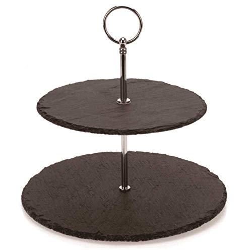 NutriChef Two Tier Slate Cake Stand-Round Multi Level Tray Serving