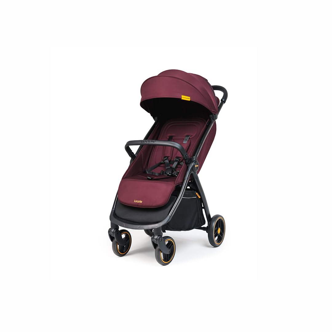 Loopie Hop 1 Hand Fold Travel Friendly Compact CABIN Stroller for 0-4 Years | 3 position RECLINE Seat with SLEEPING position | SUN Protection UPF 50+ Canopy | 5 Point Safety HARNESS | 360° Wheels | 5 KG storage BASKET | WASHABLE Oxford Cotton fabric | MOSQUITO NET | Self-standing | 1 year WARRANTY | Maroon