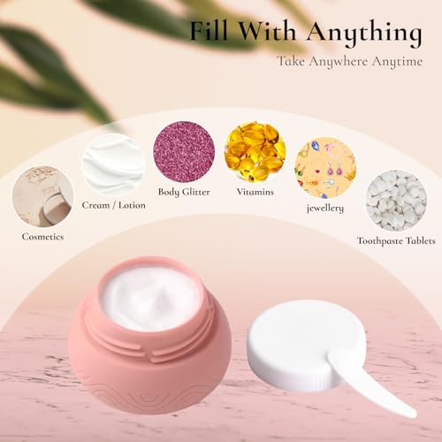 Image of Lyrovo 30ml Silicone Travel Containers for Toiletries, Set of 4 - BPA-Free Leakproof Refillable Cosmetic Jars with Clear Bag, Name Stickers, and Scoops for Face, Hand & Body Creams (Pastel)