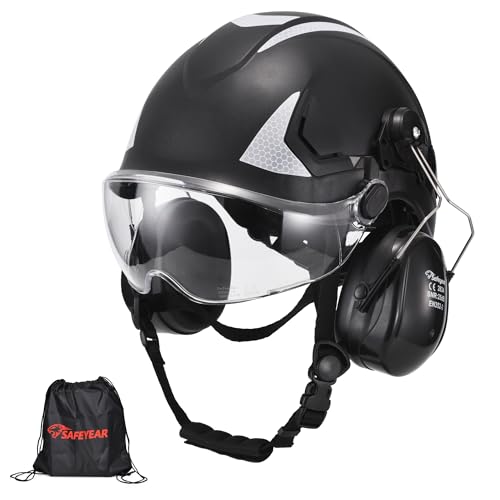 SAFEYEAR Sicherheit Harter Hut mit Anti-Kratzer Brille,Ohrenschützer,EN397...