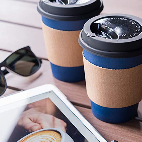 Glowcoast Disposable Coffee Cups With Lids - 12 oz To Go Coffee Cup (110 Pack). Large Travel Cups Hold Shape With Hot and Cold Drinks, No Leaks! Paper Cups with Insulated Sleeves Protect Fingers!
