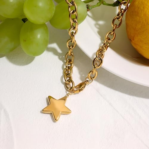 Chunky Gold Star Heart Pendant Necklace for Women Thick Chain Choker Trendy Jewelry3
