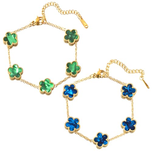 Trebol De Cuatro Hojas Pulsera Trebol 4 Hojas 2 Piezas Pulseras Chapado Oro 18k...