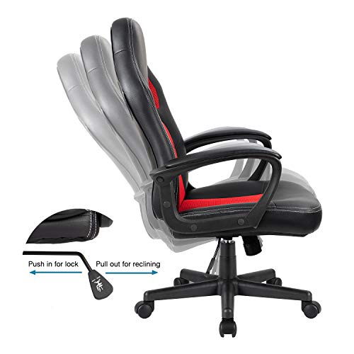 Image of Furmax Red Gaming Chair, Adjustable Swivel Desk Chair with Padded Armrests and Lumbar Support, Leather and Mesh Design