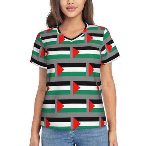 T-shirt sport Palestine femme col en V manches courtes respirant
