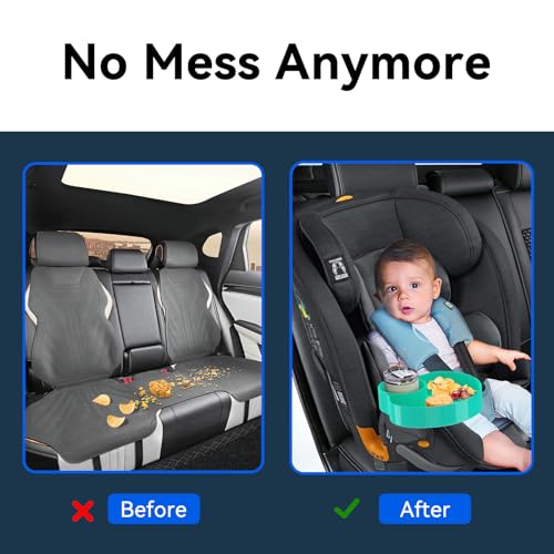Image of [2 Packs] Kids Car Seat Tray, Travel Tray with Cup Holder for Toddler Baby, Kids Car Seat Food Snack Organizer for Road Trip, Stroller snack Organizer Travel Must Haves Toddler Must Haves (Cyanine)