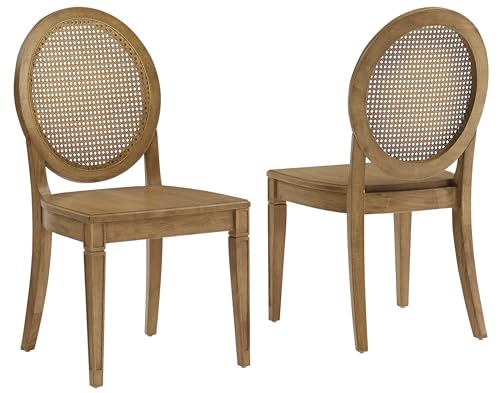 Crosley Furniture Katia Traditional Rattan Style Oval Cane-Back Dining Room Chairs Set of 2, Kitchen Chair, Driftwood