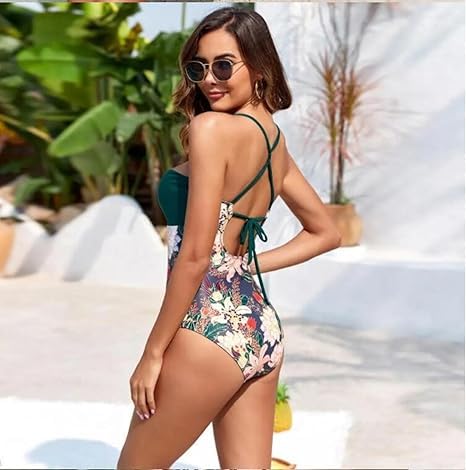 Image of AARAM Stylish Premium Women's One Piece Swimsuit with Cover Ups Wrap Skirt Sarong Retro Floral Print Monokini Tummy Control Swimwear, Printed Swimming Costume for Women Beach Wear