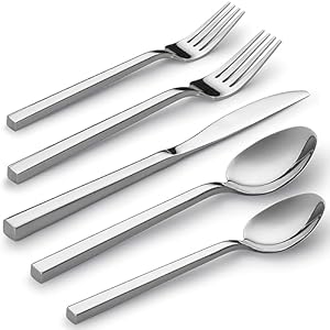 Alata Cube 20-Piece Forged Stainless Steel Flatware Set Cutlery Set,Silverware Set Service for 4,Mirror Finish,Dishwasher Safe