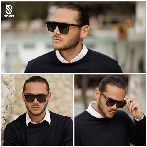 SOJOS Sunglasses for Women & Men Square Wide Thick Frame Shades Retro Trendy Fashion UV Protection SJ23732