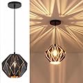 Pendant Light Industrial Vintage Pendant Lamp Retro Farmhouse Ceiling Hanging Light Fixture Black Metal Creative Geometric Diamond Shade Pendant Lighting for Kitchen Island