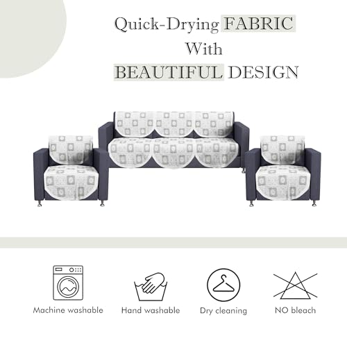 Image of Kuber Industries (Set of 10) Stylish & Durable Cotton Sofa Covers 5 Seater | Washable Sofa Protector /Mat & Slipcover for Hall, Living Room & Office | Square Flower - White