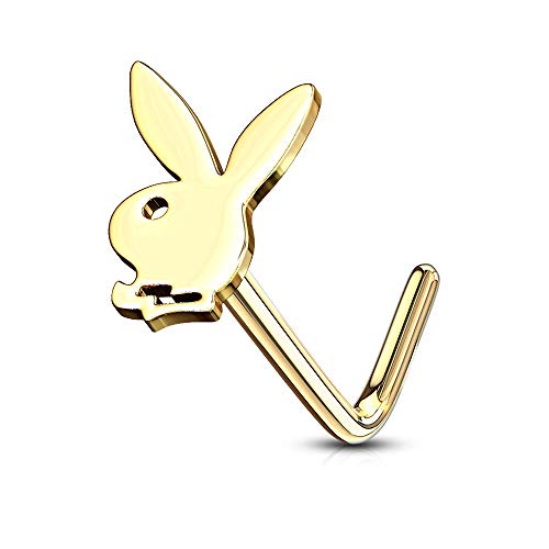 Dynamique Playboy Bunny Top 316L Surgical Steel Nose L Bend Stud Ring (Sold Per Piece) (Golden)