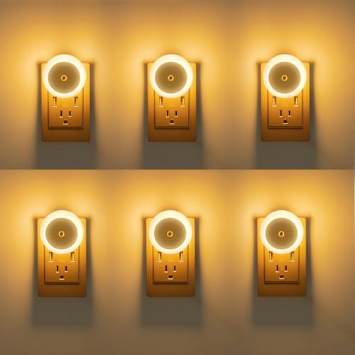 Image of KINUR 6 Pack Night Light, LED Night Lights Plug into wall with Dusk to Dawn sensors, Plug in Night Lights for Kids Room, Bedroom, Bathroom, Baby Nursery,Stair Lights, Hallway Light, Warm White