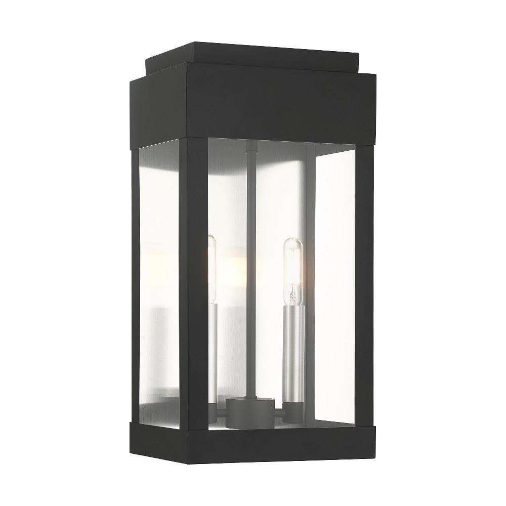 Livex Lighting 21235-04 York 2 Light Outdoor Wall Lantern, Black with Brushed Nickel Finish Candles with Brushed Nickel Stainless Steel Reflector