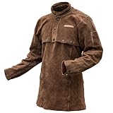 YESWELDER Leather Welding Jacket, Heavy Duty Split Cowhide Open Back, Heat Flame Resistant Coat, Brown, 3X-Large