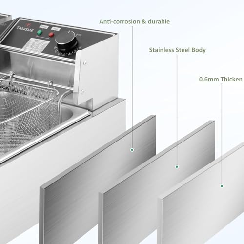 Commercial Deep Fryer - 3400W Electric Deep Fryers with 2x6.35QT Baskets 0.8mm Thickened Stainless Steel Countertop Oil Fryer 20.7QT Large Capacity with Temperature Limiter (12L)