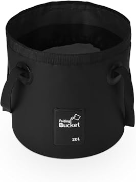 Collapsible Bucket Water Container with Handle - 5 Gallon 20L Multifunctional Portable Wash Basin - Foldable Water Bucket for Camping Fishing Hiking Gardening Car Washing&Outdoor Use Black