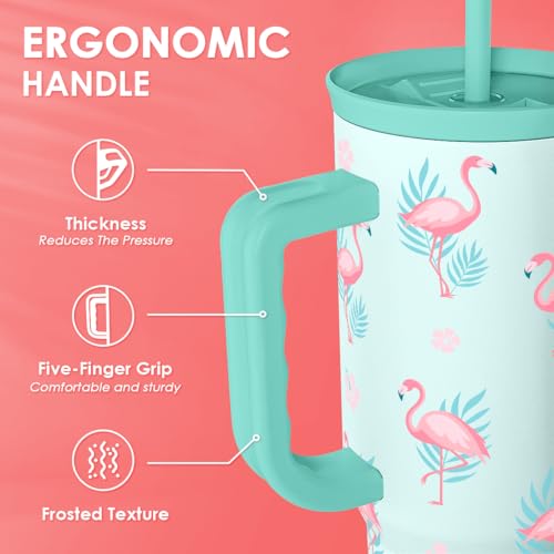 Image of Flamingo Tumbler, Stainless Steel Insulated Tumblers Coffee Mug Cup with Handle, Gifts for Women Girls on Birthday Christmas Summer, 40oz