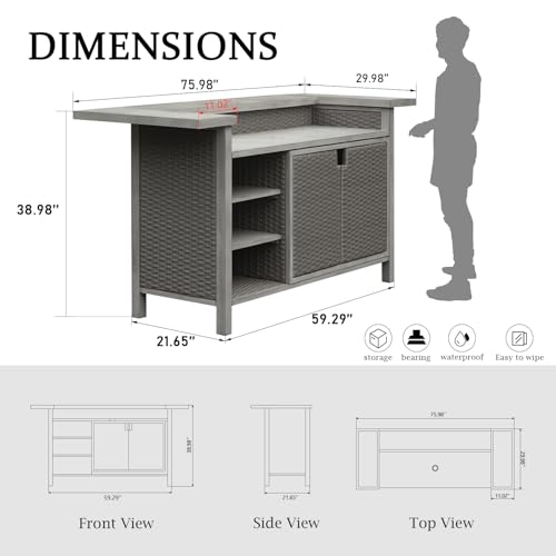 Domioutdoorhomebarunitallweatherwickeraluminumframefarmhousebarfurniturewithstoragewaterproofrattanbuffettablewithshelvesandcabineteasytocleanforpatiokitchen  Urban Country Home Decor Domi outdoor home bar unit all weather wicker aluminum frame farmhouse bar furniture with storage waterproof rattan buffet table with shelves and cabinet easy to clean for patio kitchen  urban country home decor