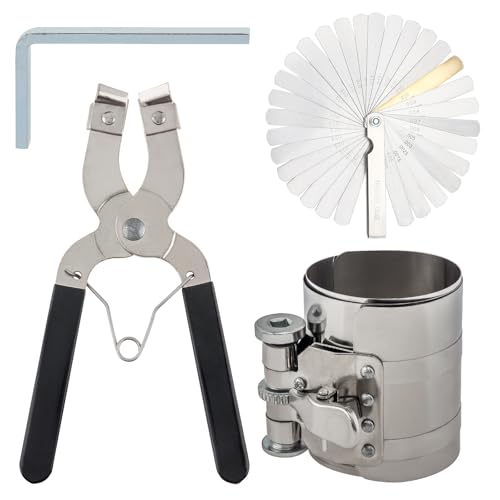 ePathChina 3inch Car Engine Piston Ring Compressor Tool Piston Installer Plier with Wrench and Feeler Gauge, Adjustable Sizes From 2-1/8 Inches To 7 Inches, Piston Ring Installer Removal Kit