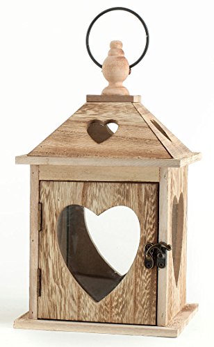 levandeo 2er Set Laternen aus Holz und Glas mit Herz Herzfenster - Windlichter Farbe braun - Tischlaternen Holzlaternen Gartenlaternen Landhaus Dekoration – Bild 3