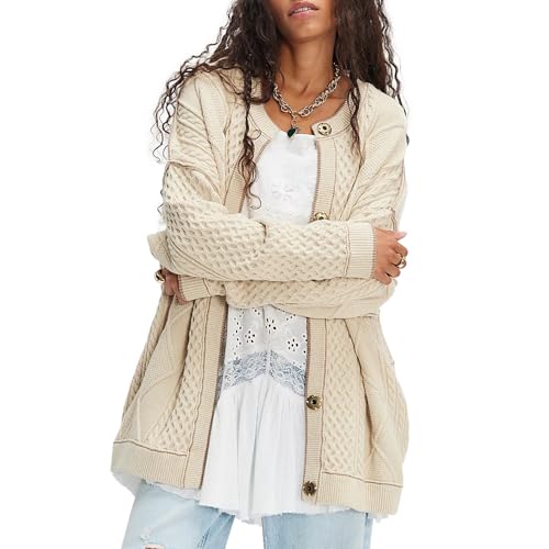 Women Cable Knit Sweaters Cardigan Oversized Chunky Cardigans Button Down Outerwear Long Sleeve Coats Trendy Clothes