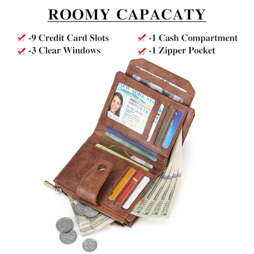 Image of FALAN MULE Small Wallet for Women Leather Bifold Compact RFID Blocking with ID Window