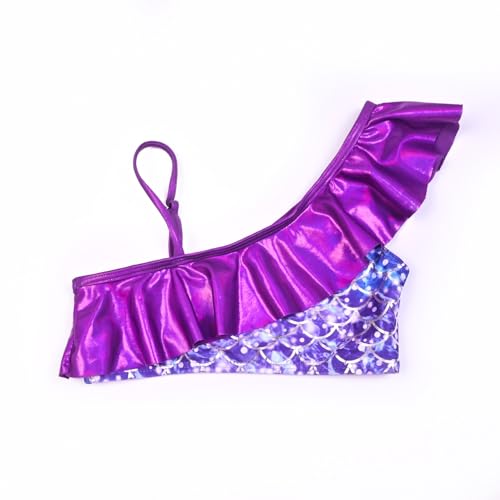 Image of CHILDRENSTAR Girls Metallic Bathing Suits Shiny Ruffles One Shoulder 2 Pieces Swimsuits Cute Bikini Set
