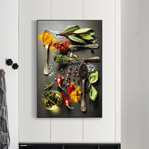 Peintures sur toile herbes et épices de cuisine déco murale sans cadre en 35x50 cm