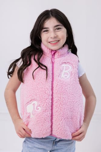 Barbie Little Girls' Sleeveless Fleece Zip-Up Jacket Vest Blush Pink 7-8 - image 2
