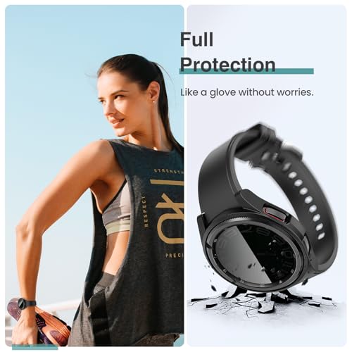 Image of Tensea [5+5Pack for Samsung Galaxy Watch 6 Classic Screen Protector Case 47mm, Hard PC Bumper /HD Anti-Fog Tempered Glass Protective Film, Face Cover Set, Galaxy Watch 6 Classic Case for Women Men